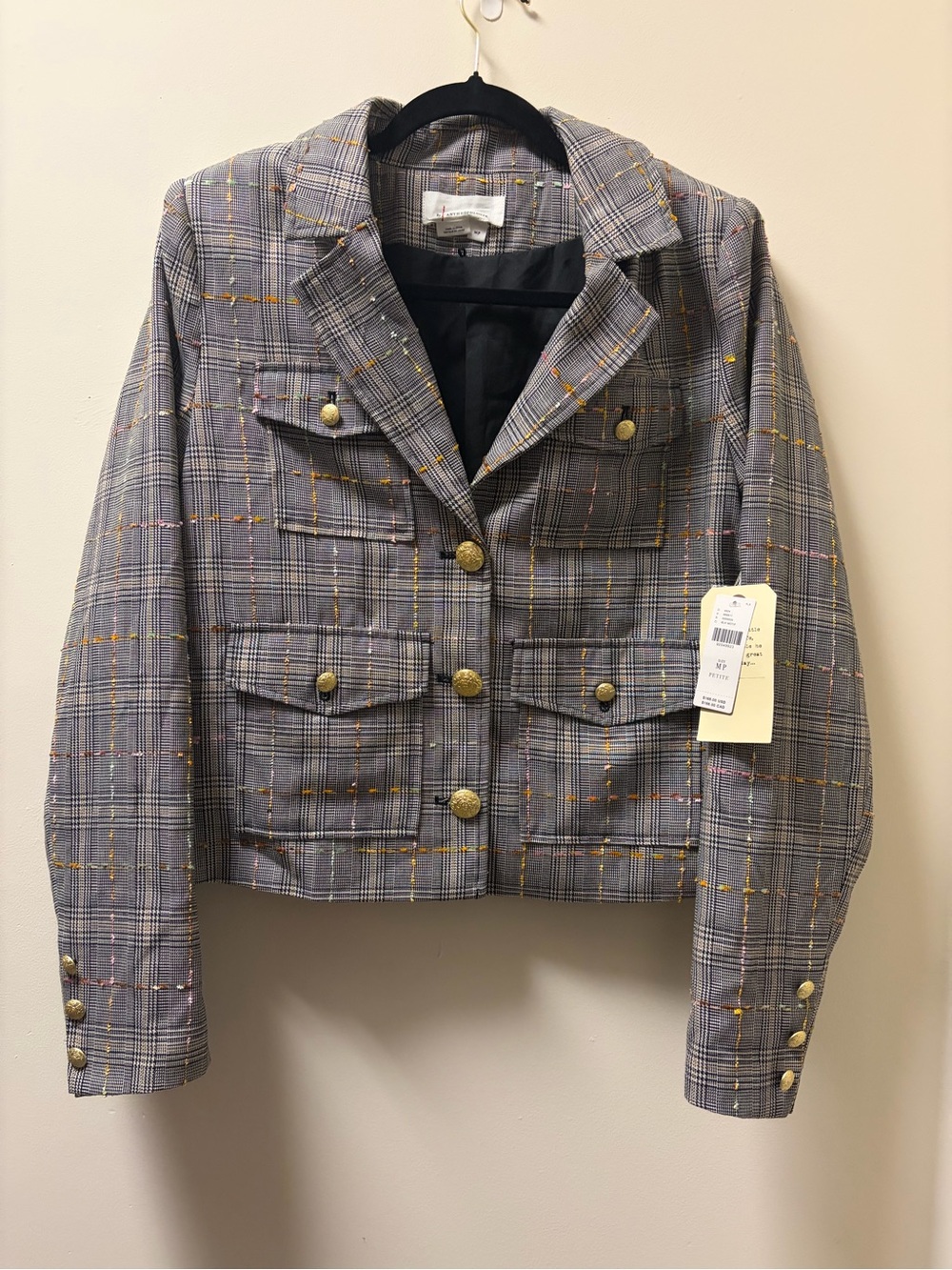 Anthropologie Houndstooth Plaid Double-Breasted Blazer NWT Petite Medium